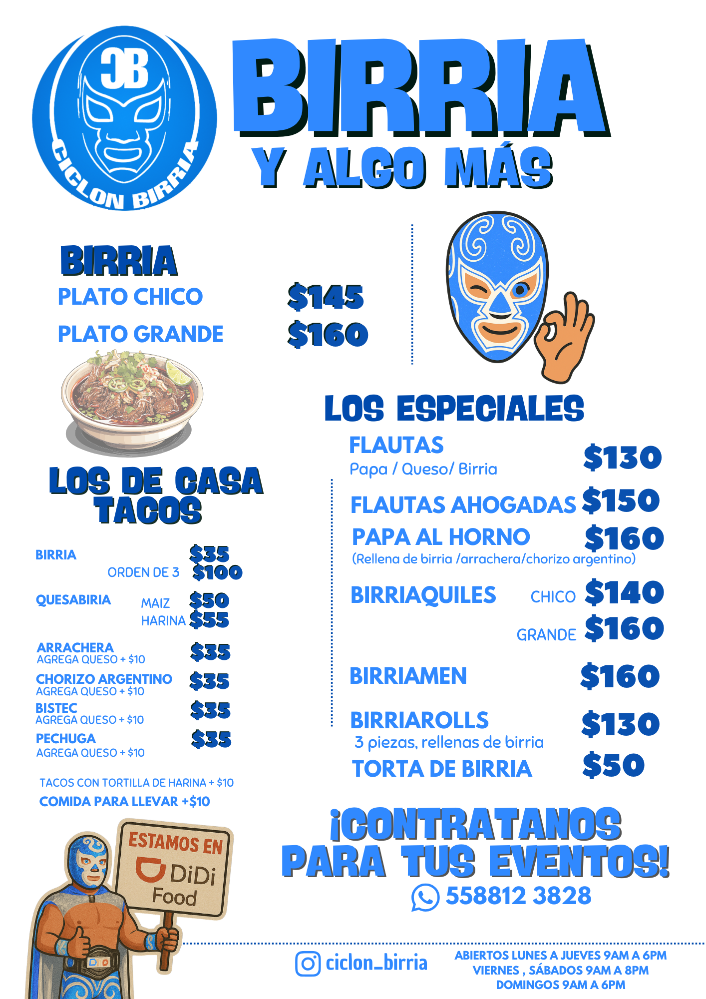 Menú Ciclón Birria — platillos y precios